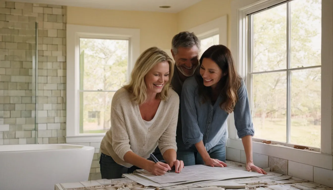 Homeowner reviewing a bathroom remodel plan with a local provider in East Bethel